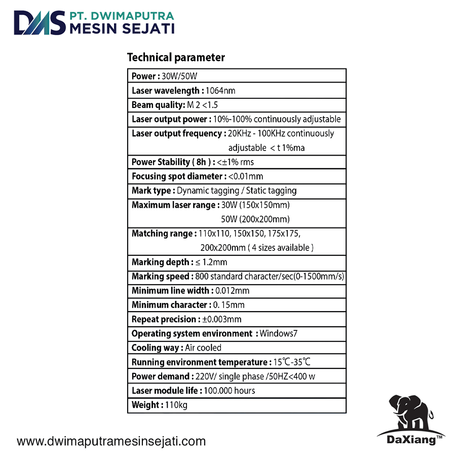SPESIFIKASI LASER MARKING (30 & 50W)