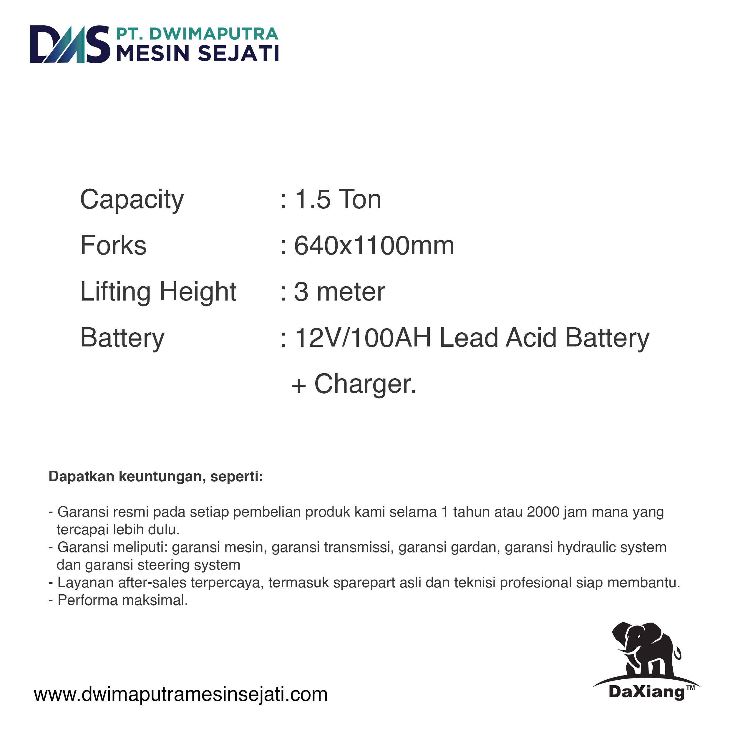 DAXIANG SEMI ELECTRIC PALLET STACKER 1.5T - Image 3
