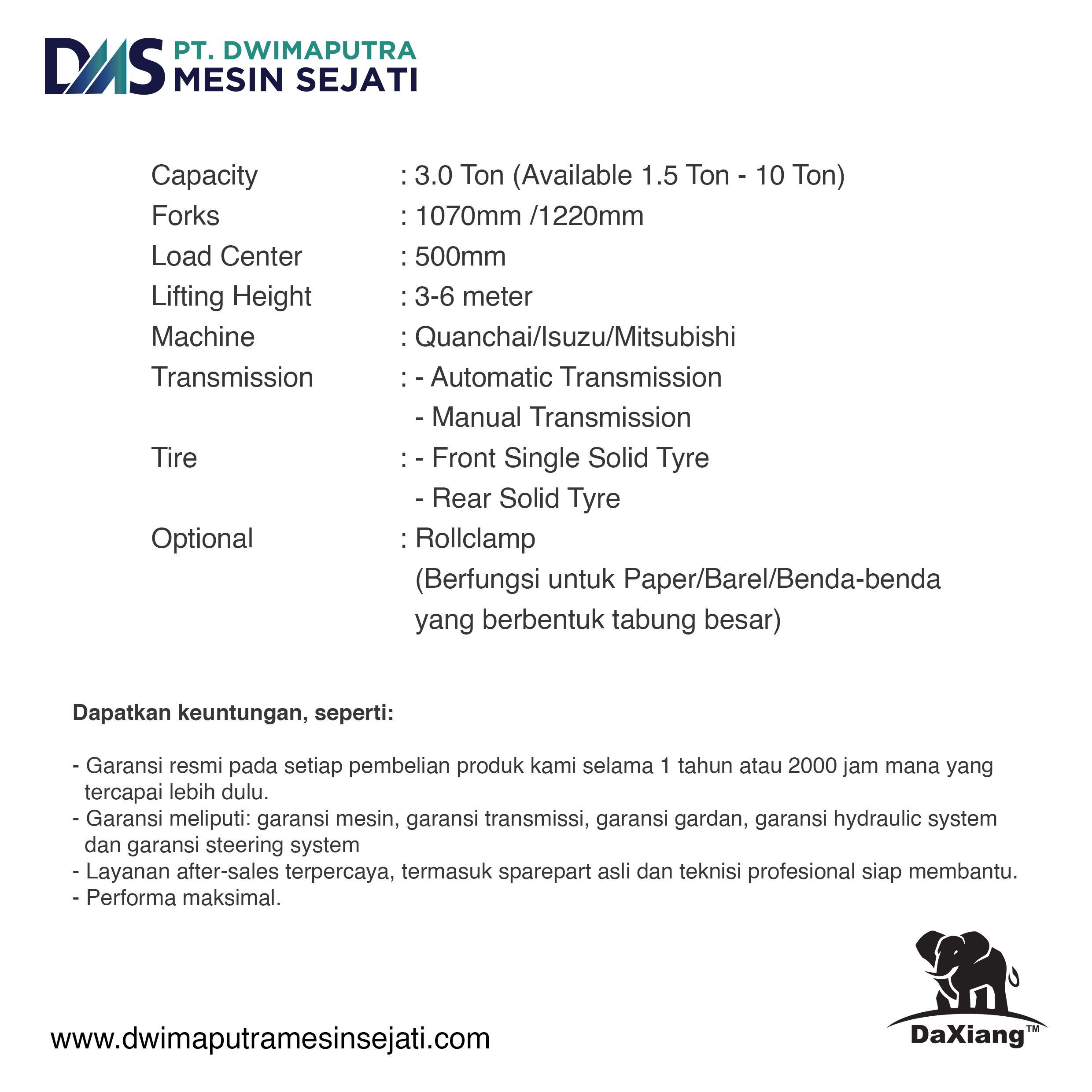 DAXIANG DIESEL FORKLIFT 3T WITH ROLLCLAMP - Image 3